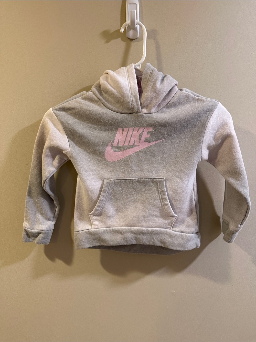 Nike Kids Light Gray Hoodie with Pink Swoosh Logo